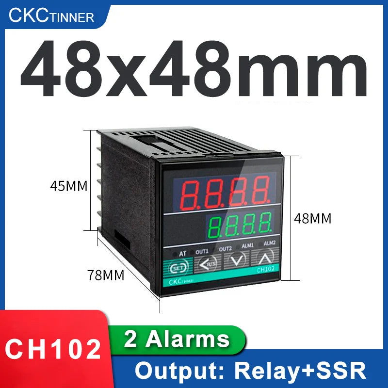 CKCTINNER PID Temperature Controller – Dual Output SSR & Relay LCD PID Temperature Controller Axl CH102 MV AB