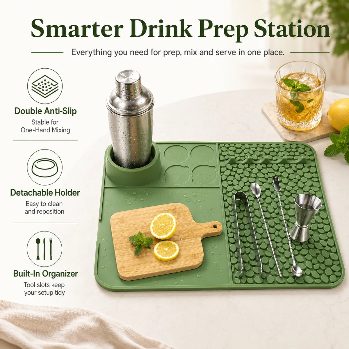 Heavy Duty Silicone Bar Mat – Non-Slip Draining Cocktail Pad Silicone Bar Mat Axl