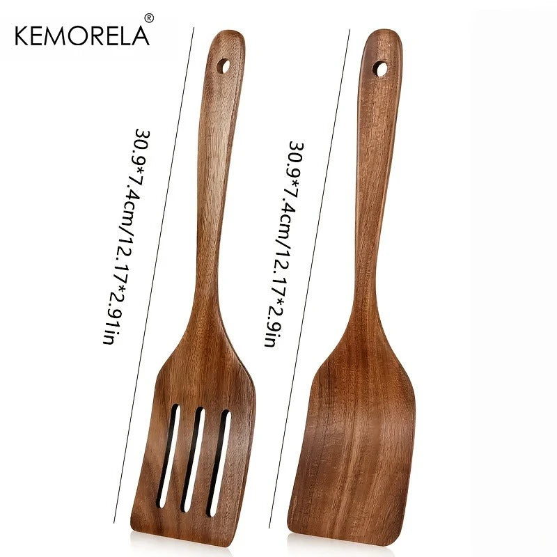 KEMORELA 2-Pc Wooden Cooking Spatula Set – Nonstick Safe Wooden Spatula Set Axl