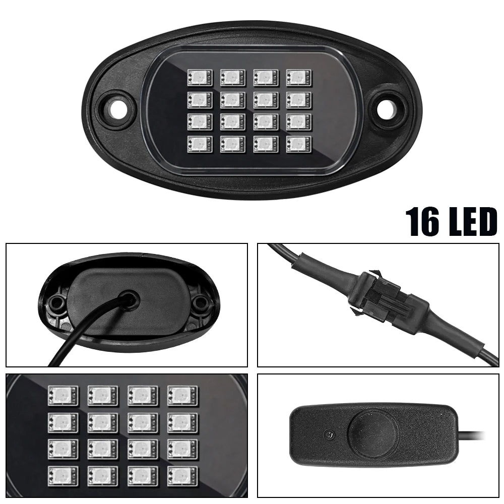 RGB LED Rock Lights Bluetooth APP Music Sync | 4/6/8 Pod Kit LED Rock Light Kit Axl