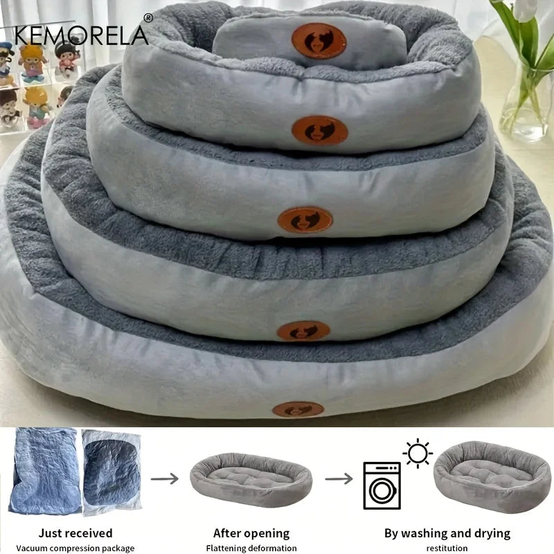 KEMORELA Cozy Oval Plush Pet Bed – Cats & Small Dogs Plush Pet Bed Axl