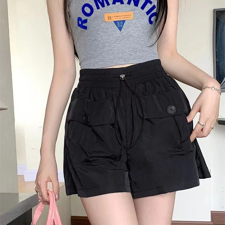Women's Y2K Cargo Shorts – Slim Fit with Pockets, Quick-Dry Women's Cargo Shorts Axl Black L