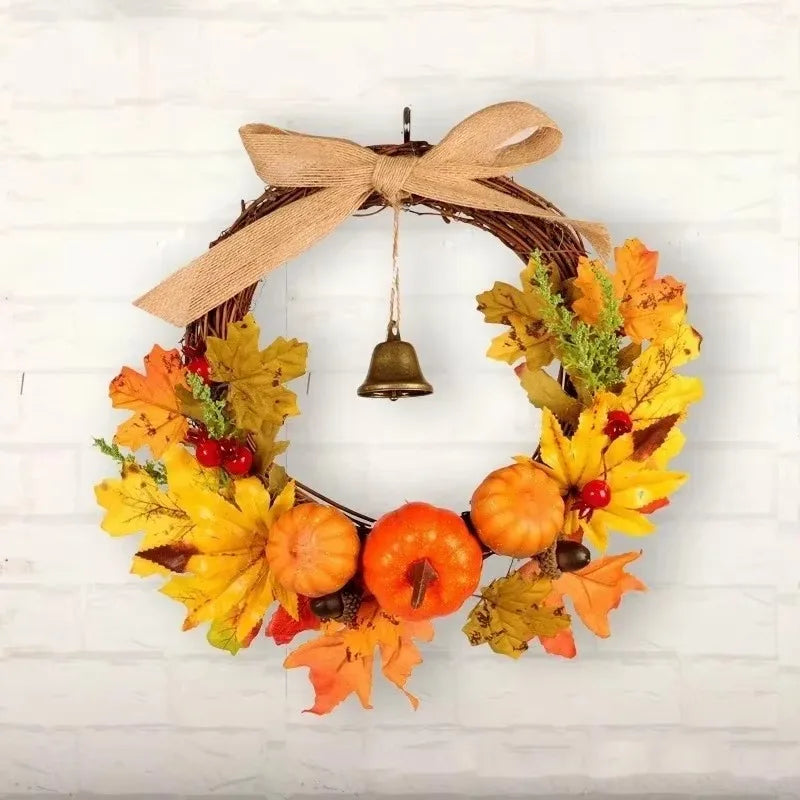Pumpkin Maple Leaf Bell Garland – Fall Door Hanging Decor Seasonal Door Hanging Axl