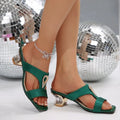 Women's Crystal Block Heel Sandals – Square Toe Summer Shoes Block Heel Sandals Axl 43 green