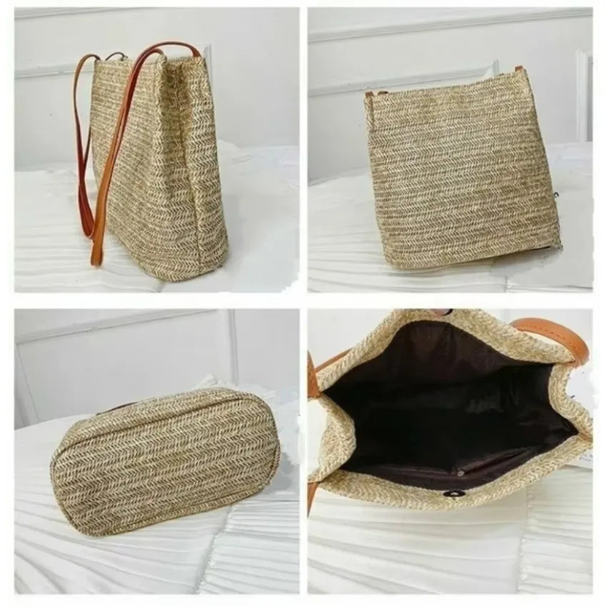 Bohemian Woven Rattan Straw Bag – Women's Crossbody Tote Woven Straw Tote Bag Axl
