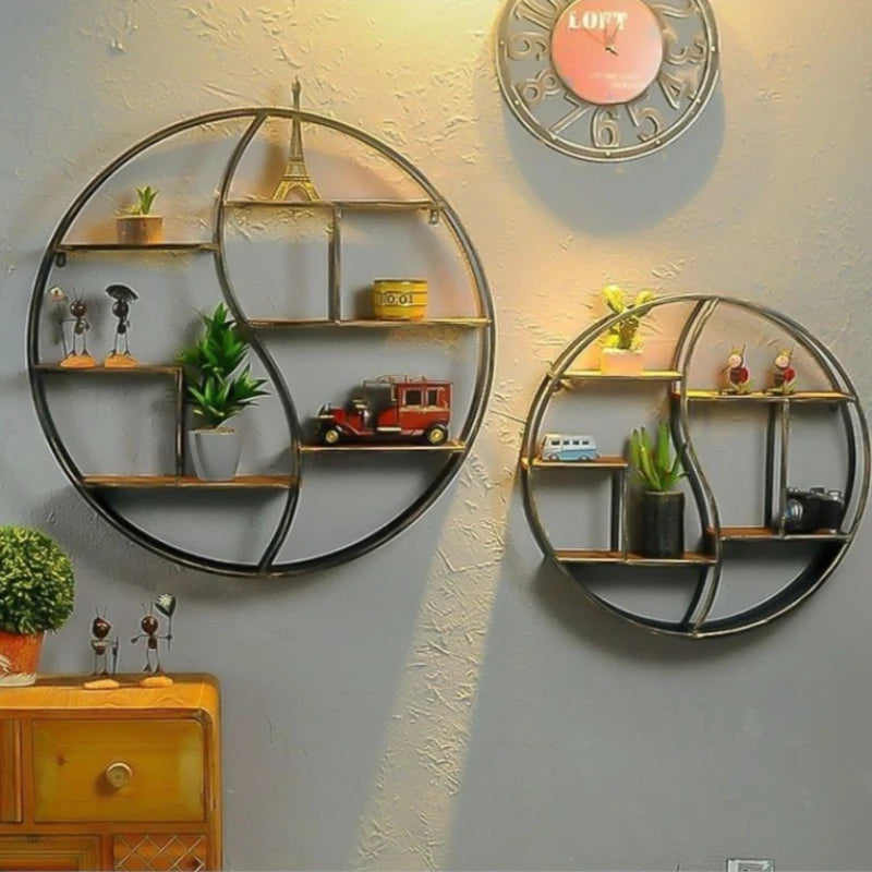 Retro Round 3-Tier Wall Storage Rack – Iron Display Shelf Wall Storage Rack Axl