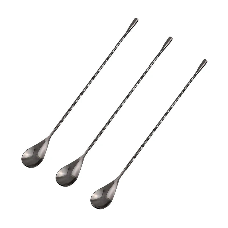 Stainless Steel Cocktail Stirring Spoon – Spiral Teardrop Bar Tool Cocktail Bar Spoon Axl 3PCS Black