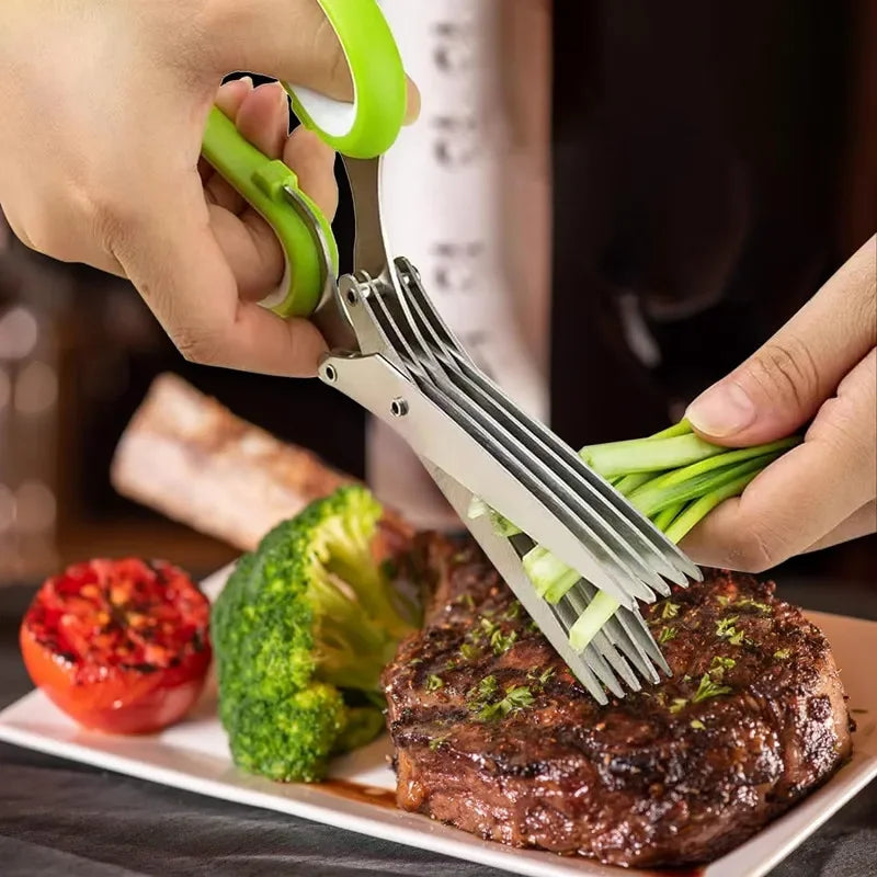 5-Blade Herb Scissors Stainless Steel Kitchen Shears with Cover Herb Kitchen Scissors Axl