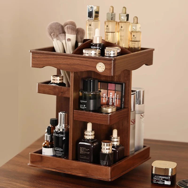 Rotating Wood & Bamboo Makeup Organizer | Cosmetic Storage Box Makeup Organizer Axl