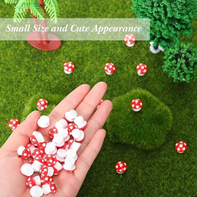 50 Mini Resin Mushroom Figurines – Terrarium & Garden Décor Garden Figurines Axl