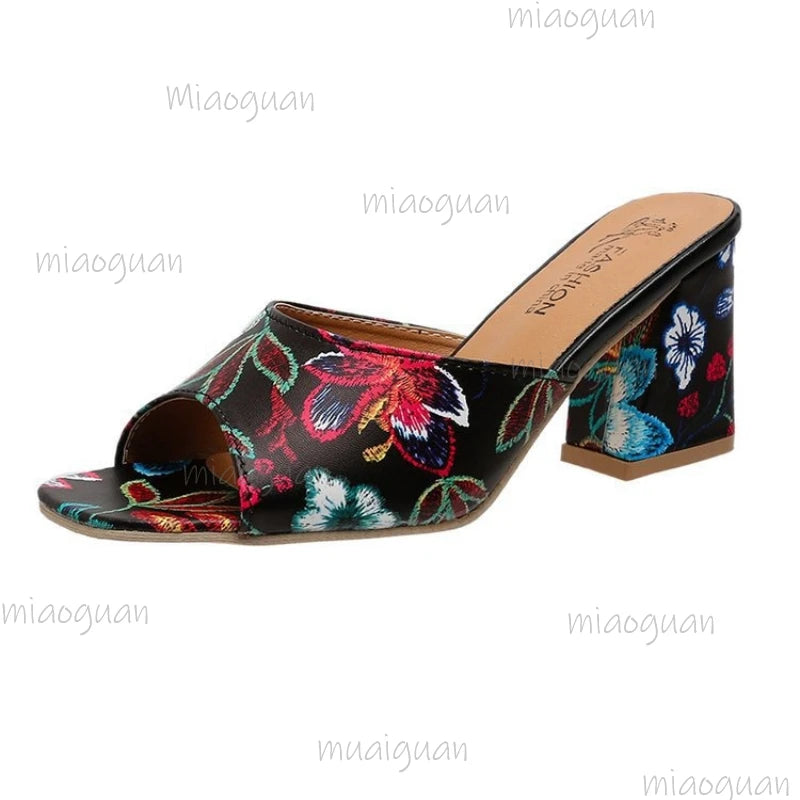 Women's Chunky Heel Roman Sandals – Open Toe Slip-On Pumps Heeled Sandals Axl