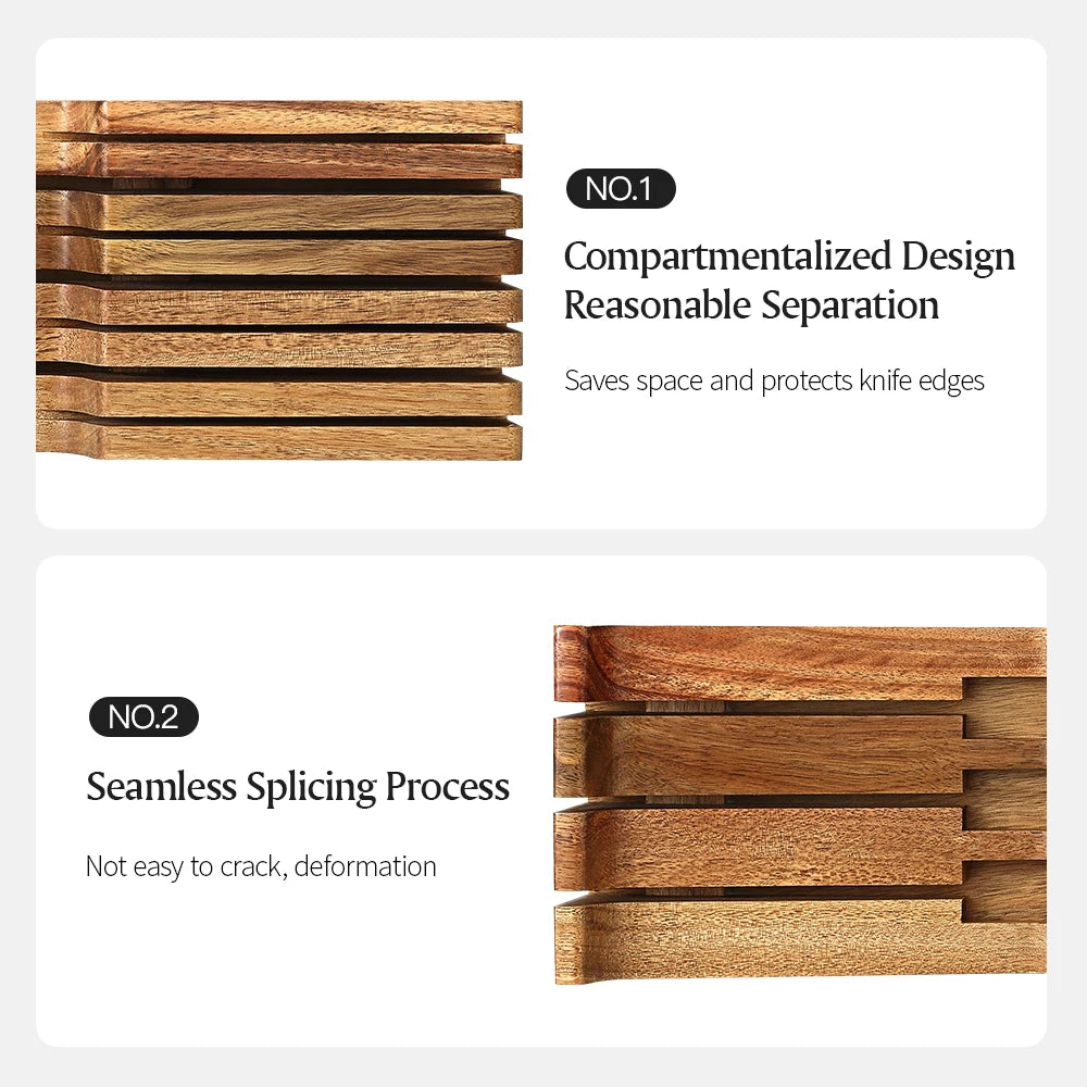 XINZUO 7-Slot Acacia Wood Double Layer Kitchen Knife Block Knife Block Axl