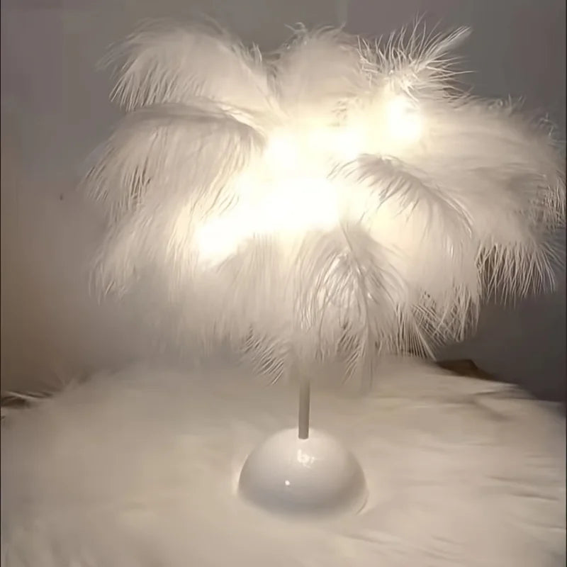 LED Feather Table Lamp – Warm White Night Light & Home Decor Decorative Night Light Axl