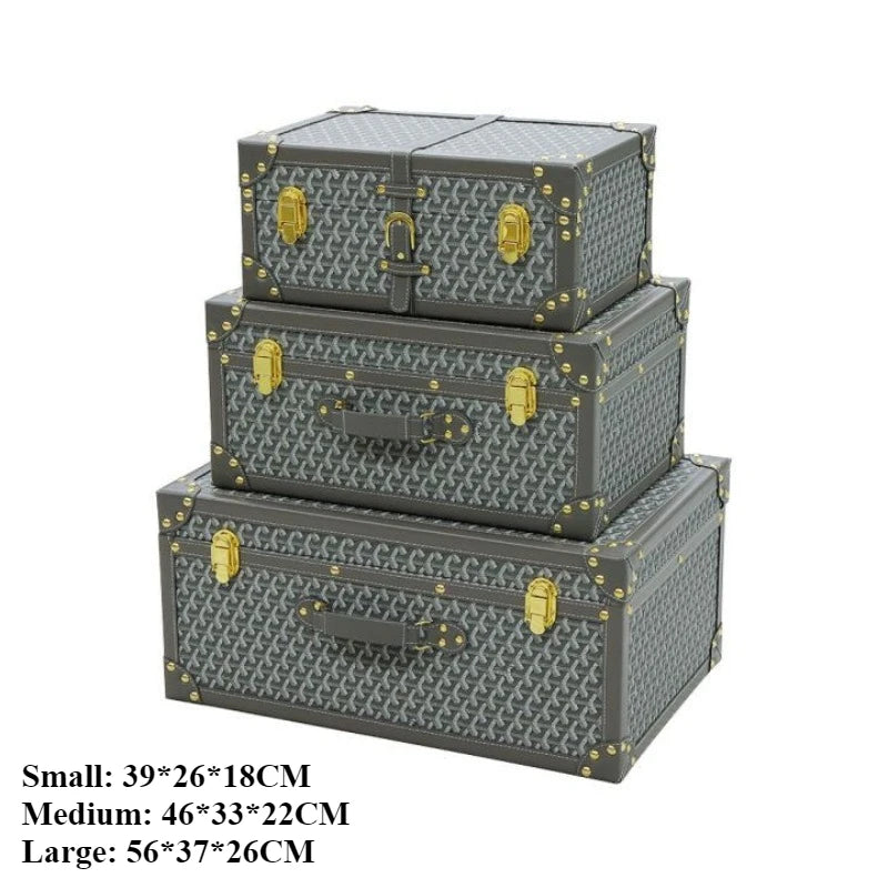 Retro Leather Storage Box Set – S/M/L Lidded Home Organizer Decorative Storage Box Axl Grey Classic