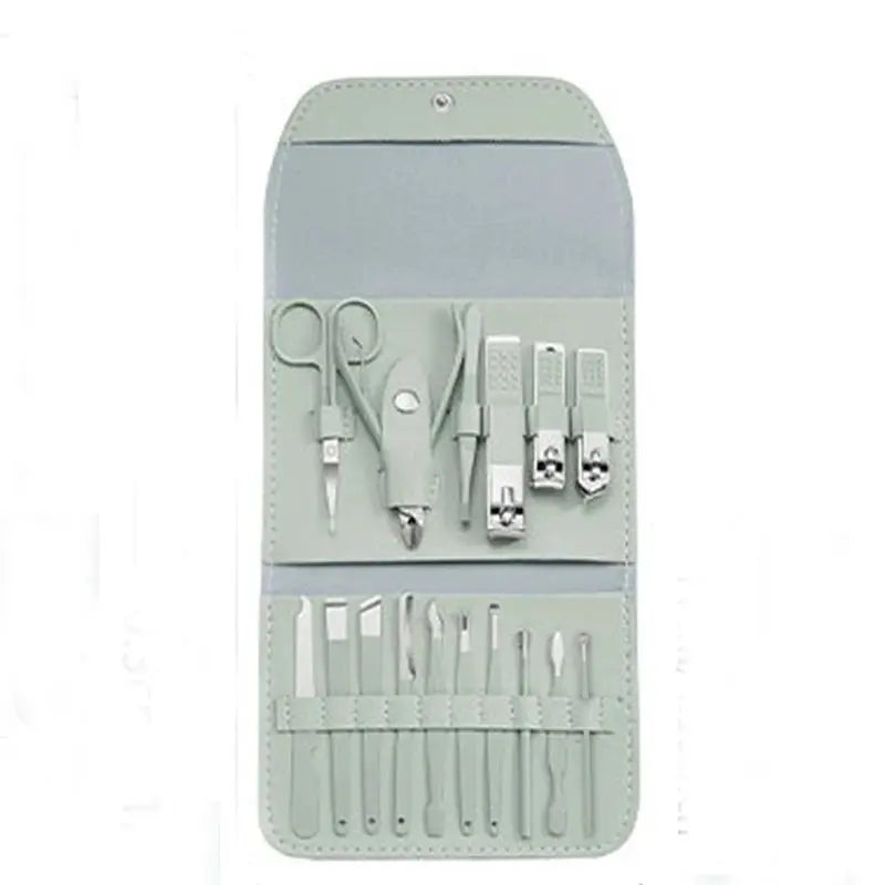 Stainless Steel Nail Clipper Manicure Set with Portable Case Manicure Nail Set Axl Green 16JT