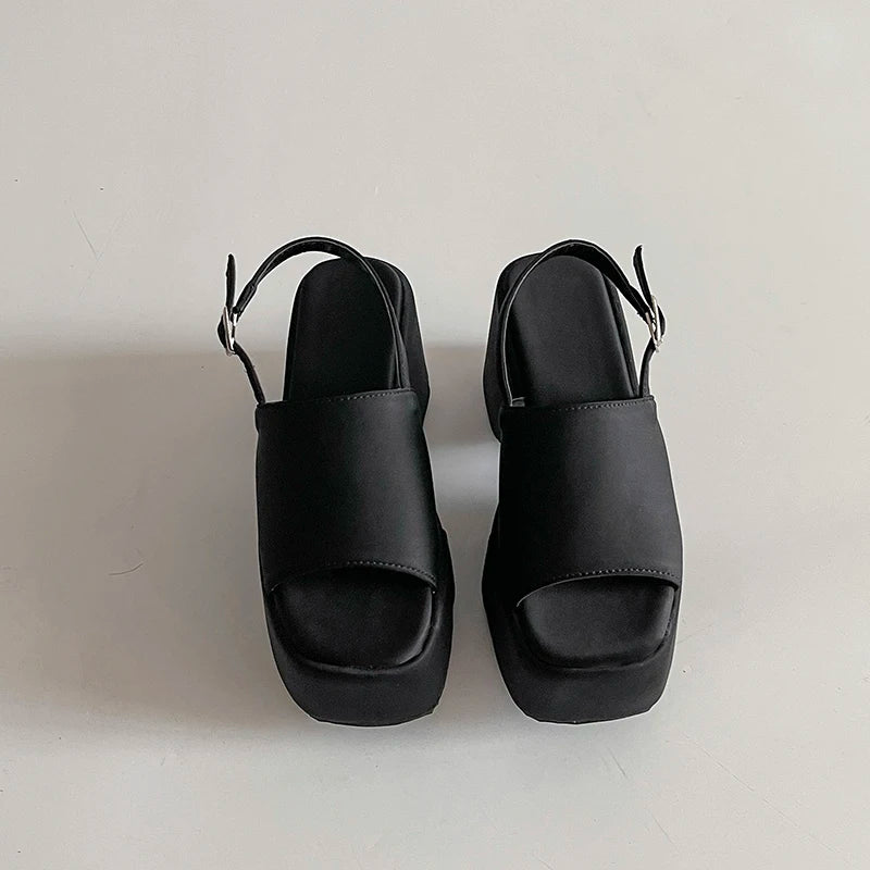 Women's Platform Wedge Sandals – Open Toe Buckle Strap Heels Platform Wedge Sandals Axl black 37