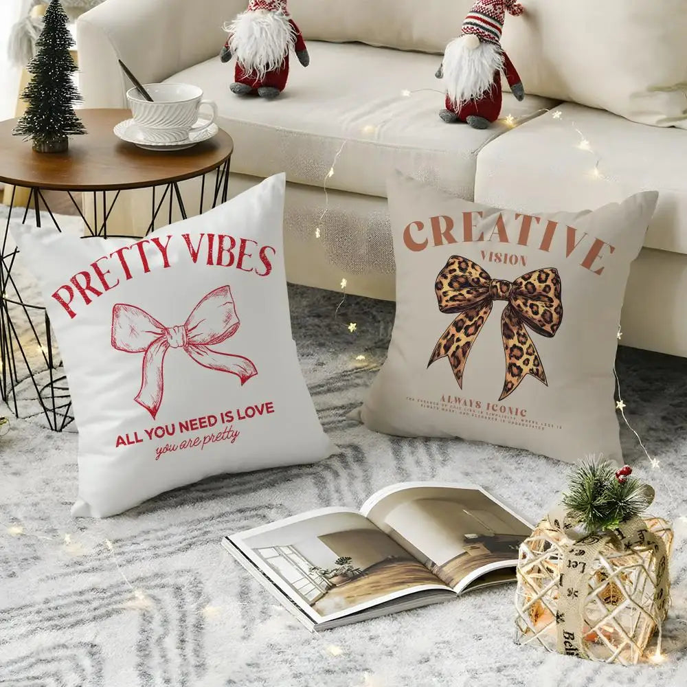 Korean Bow Linen Cushion Cover – Breathable Pillowcase & Zipper Decorative Pillow Cover Axl