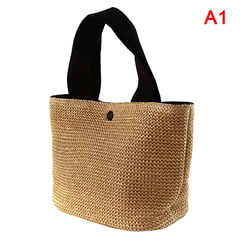Women's Straw Woven Beach Tote Bag – Casual Shoulder Handbag Woven Tote Bag Axl Black