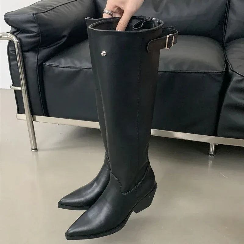 Women's Knee-High Winter Boots | Square Heel & Pointed Toe Knee-High Boots Axl