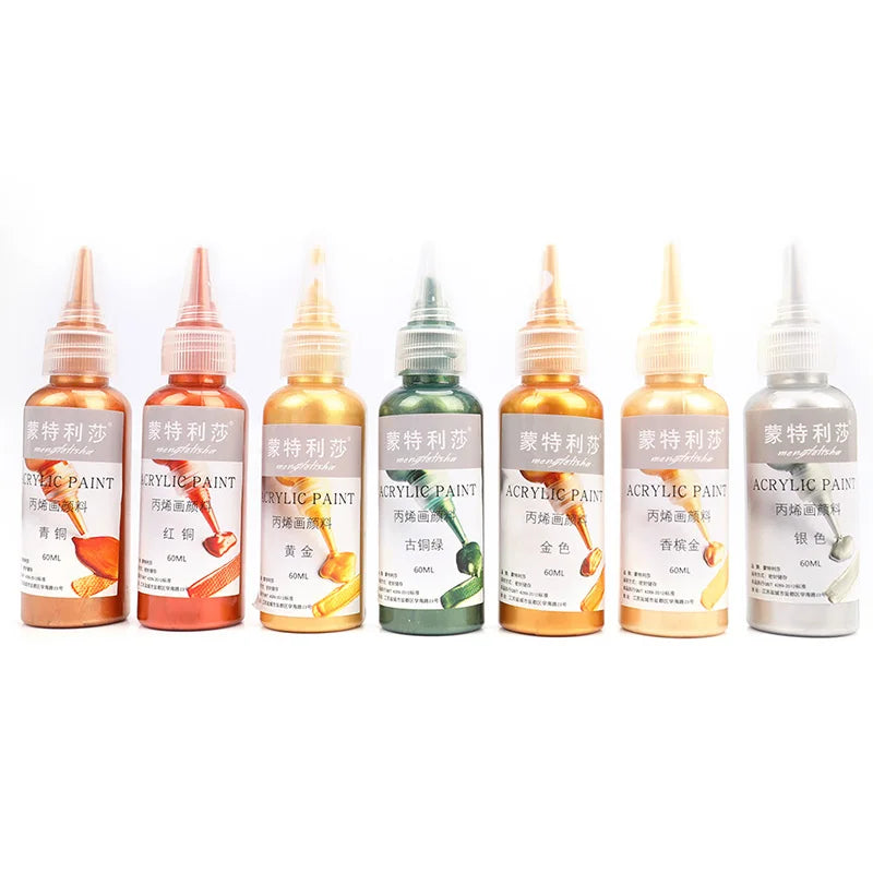 60ml Metallic Acrylic Paint – Gold, Silver & Copper DIY Pigment Acrylic Craft Paint Axl