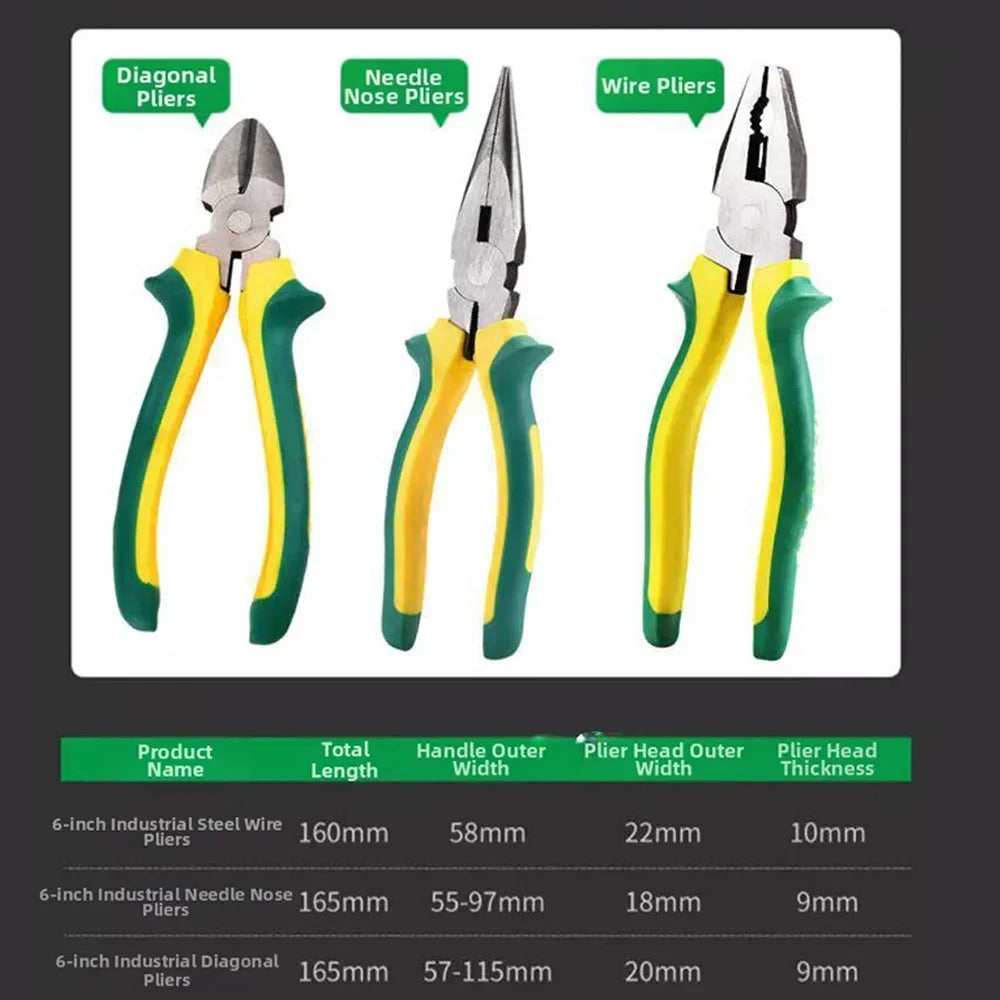 3-Pc 6" Ergonomic Pliers Set – Wire, Diagonal & Needle Nose Pliers Set Axl