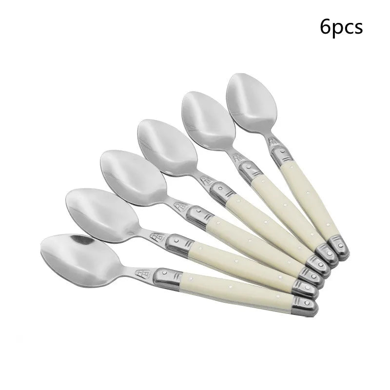 Laguiole Cutlery Set 4–24pc | Ivory Handle Stainless Steel Flatware Cutlery Set Axl 6pcs tea spoon China Mainland