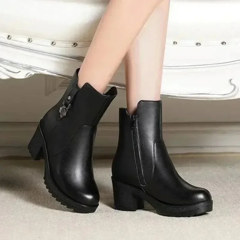 Women's Winter Ankle Boots – Plush Lined Square Heel Snow Boot Winter Ankle Boots Axl