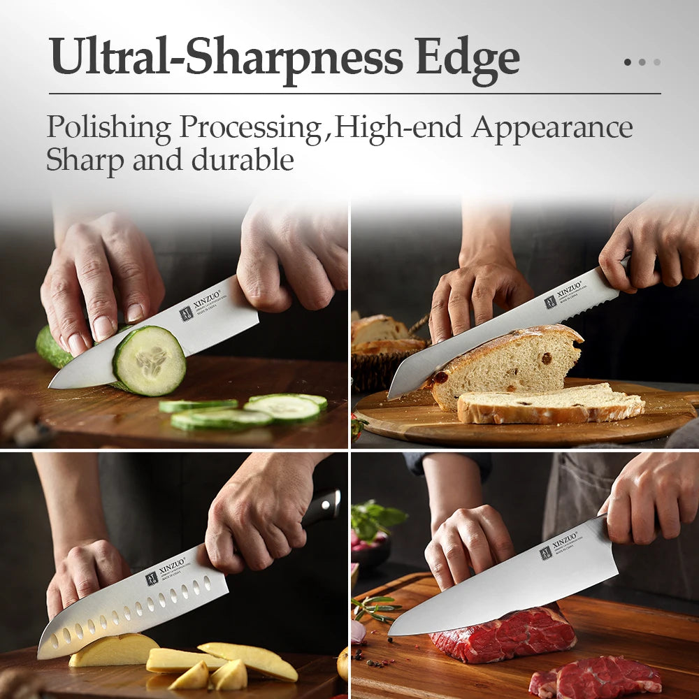XINZUO Yu 8-Piece Knife Set | 1.4116 Steel & Ebony Handle Kitchen Knife Set Axl