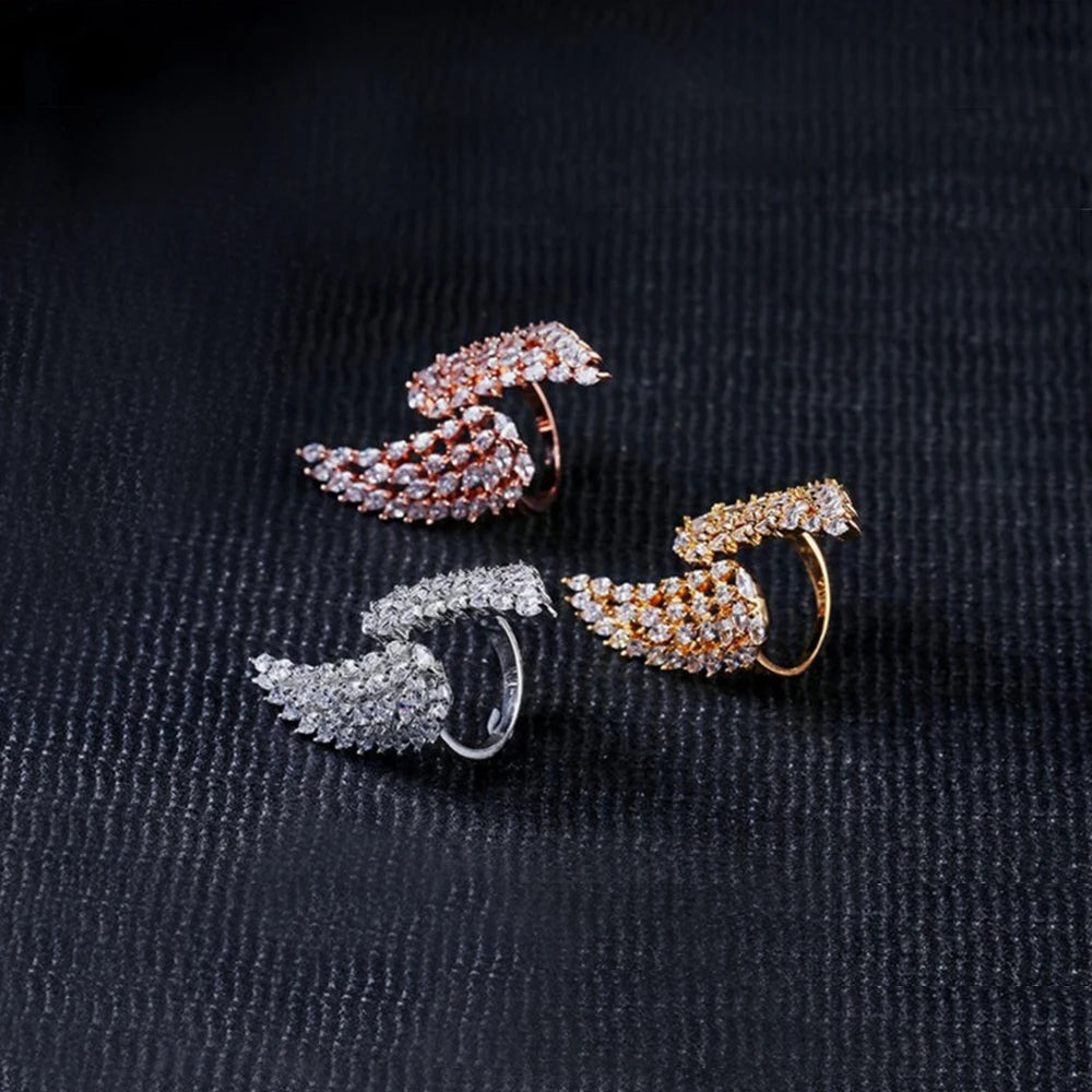 Huitan Wing Shape Opening Ring – Women's CZ Wedding Band Fashion Ring Axl