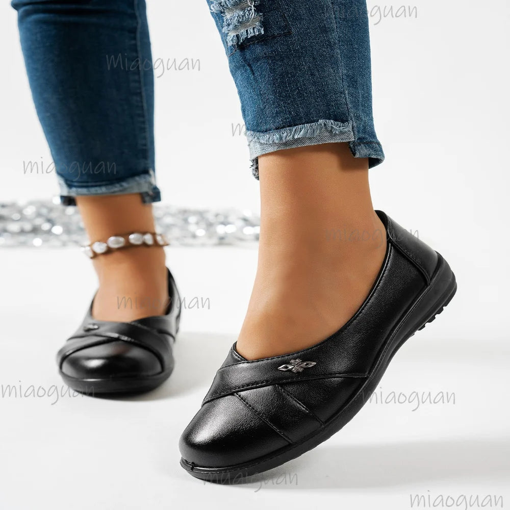 Women's Slip-On PU Leather Loafers – Casual Flat Work Shoes Women's Loafers Axl