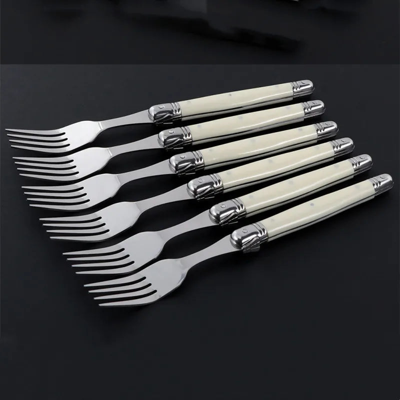 Laguiole Ivory White Stainless Steel Cutlery Set 4/6/24 Pcs Flatware Cutlery Set Axl B 6pcs forks set