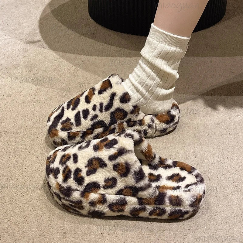 Women's Leopard Furry Slippers – Plush Warm Winter Slides Women's Slippers Axl