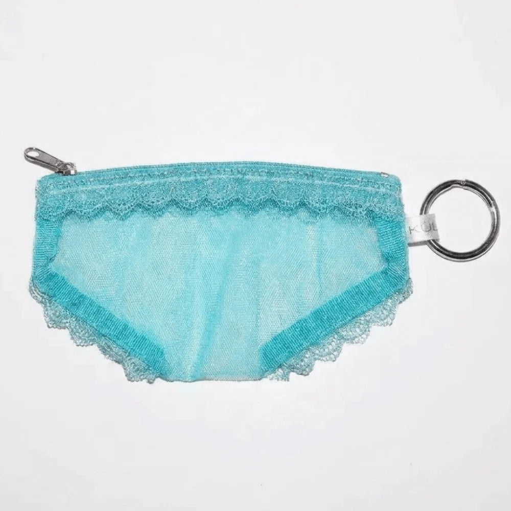 Y2K Briefs Shape Cosmetic Bag – Mesh Lace Makeup Pouch Cosmetic Makeup Bag Axl Blue-Ring buckle