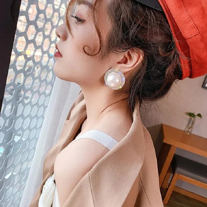 Huitan Pearl & Cubic Zirconia Stud Earrings – Women's Jewelry Pearl Stud Earrings Axl