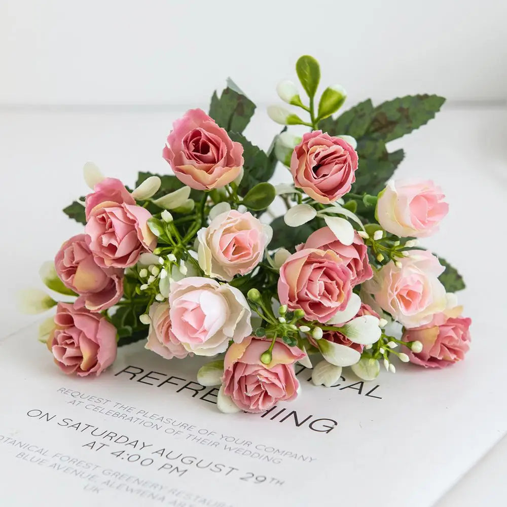Artificial Red Silk Rose Bouquet – Wedding & Home Decor Artificial Flower Bouquet Axl Pink 3 pcs