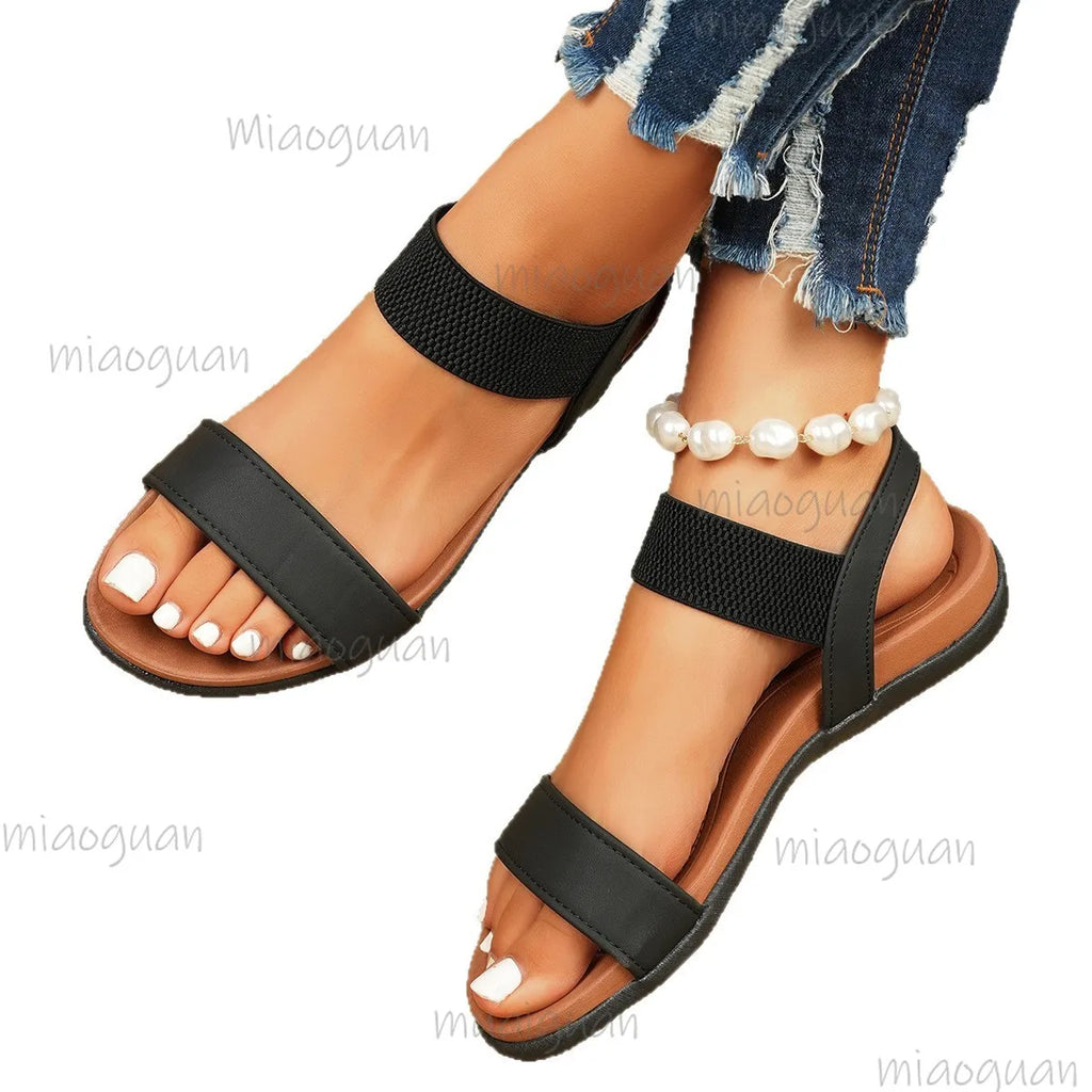 Women's Roman Flat Sandals – Elastic Slip-On Beach Shoes Women's Flat Sandals Axl