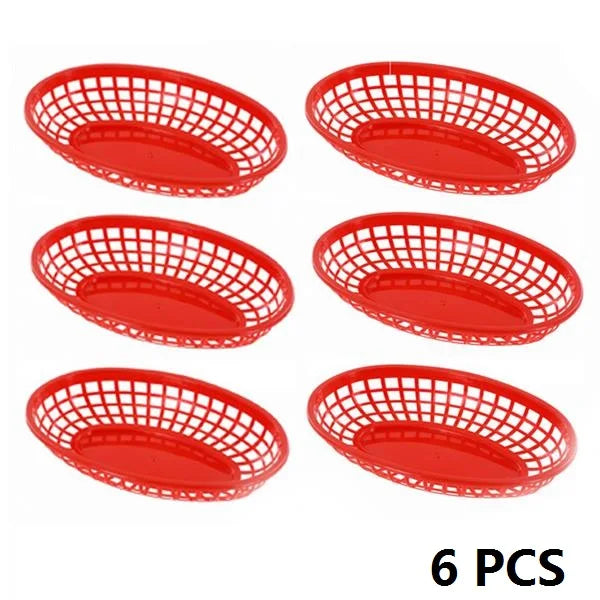 Oval Plastic Food Serving Baskets 6–12 Pcs | Burgers & Fries Food Serving Basket Axl 6pcs red