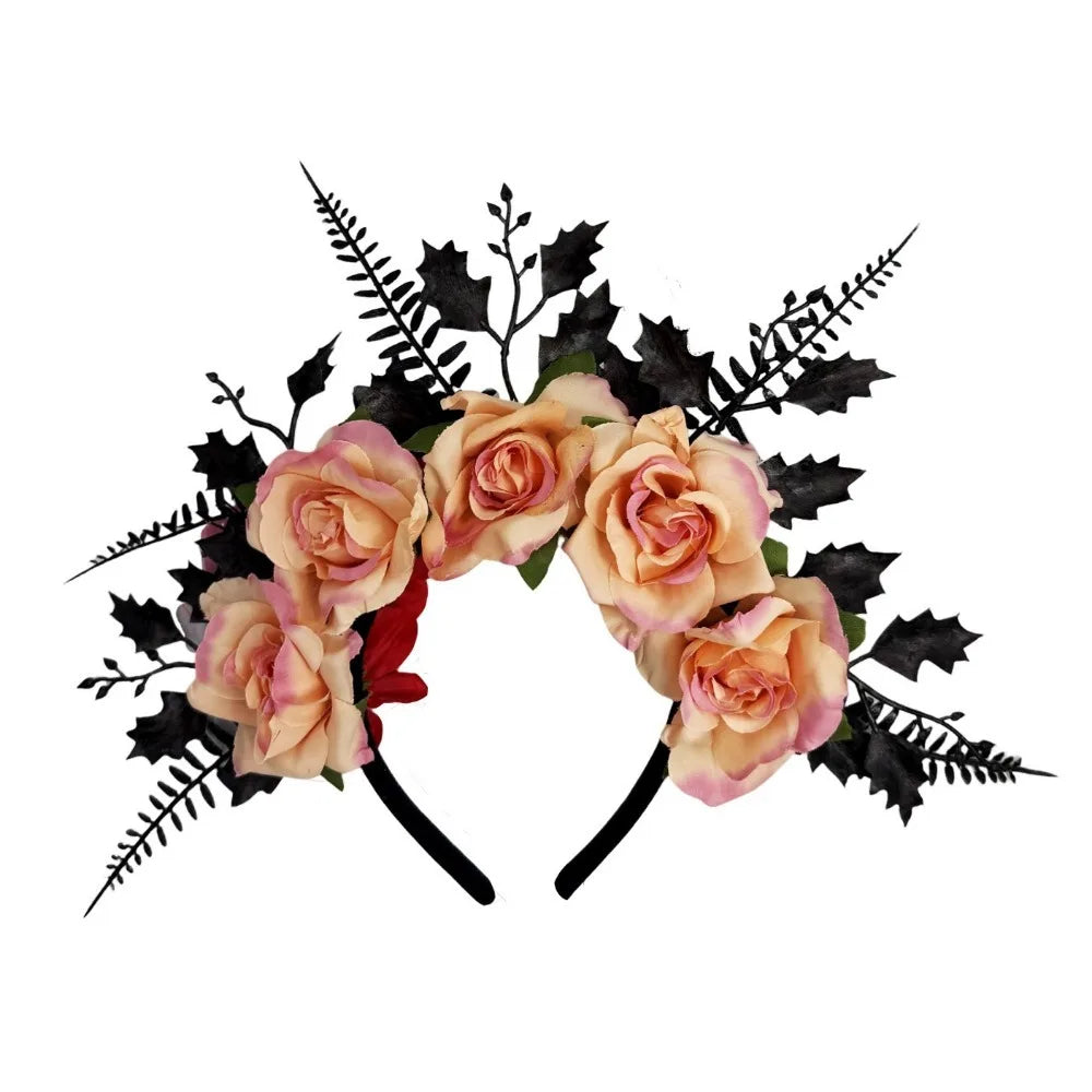 Gothic Rose Flower Crown Headband – Halloween & Cosplay Flower Crown Headband Axl Pink