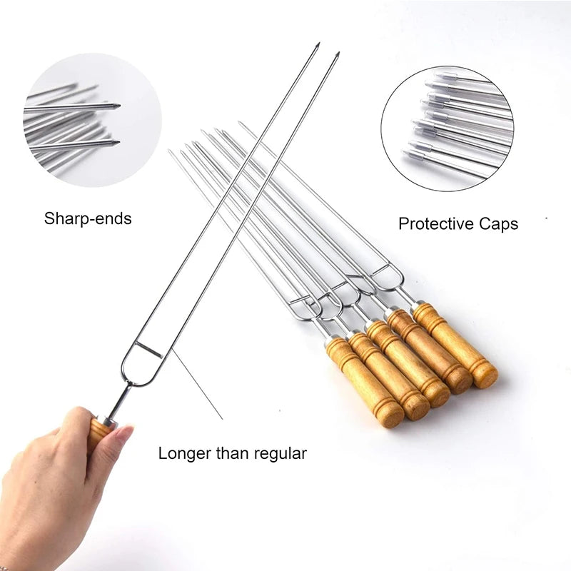 Double Prong BBQ Skewers – U-Shaped Stainless Steel Grilling Forks BBQ Grilling Skewers Axl