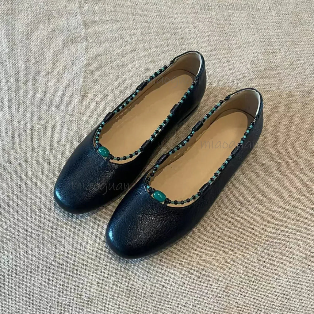 Vintage Ethnic String Bead Mary Jane Flats | Women's Slip-On Women's Flat Shoes Axl
