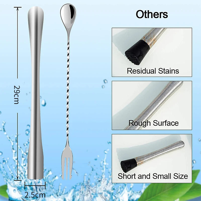 PGY Stainless Steel Cocktail Muddler & Bar Mixing Spoon Set Cocktail Bar Tool Set Axl