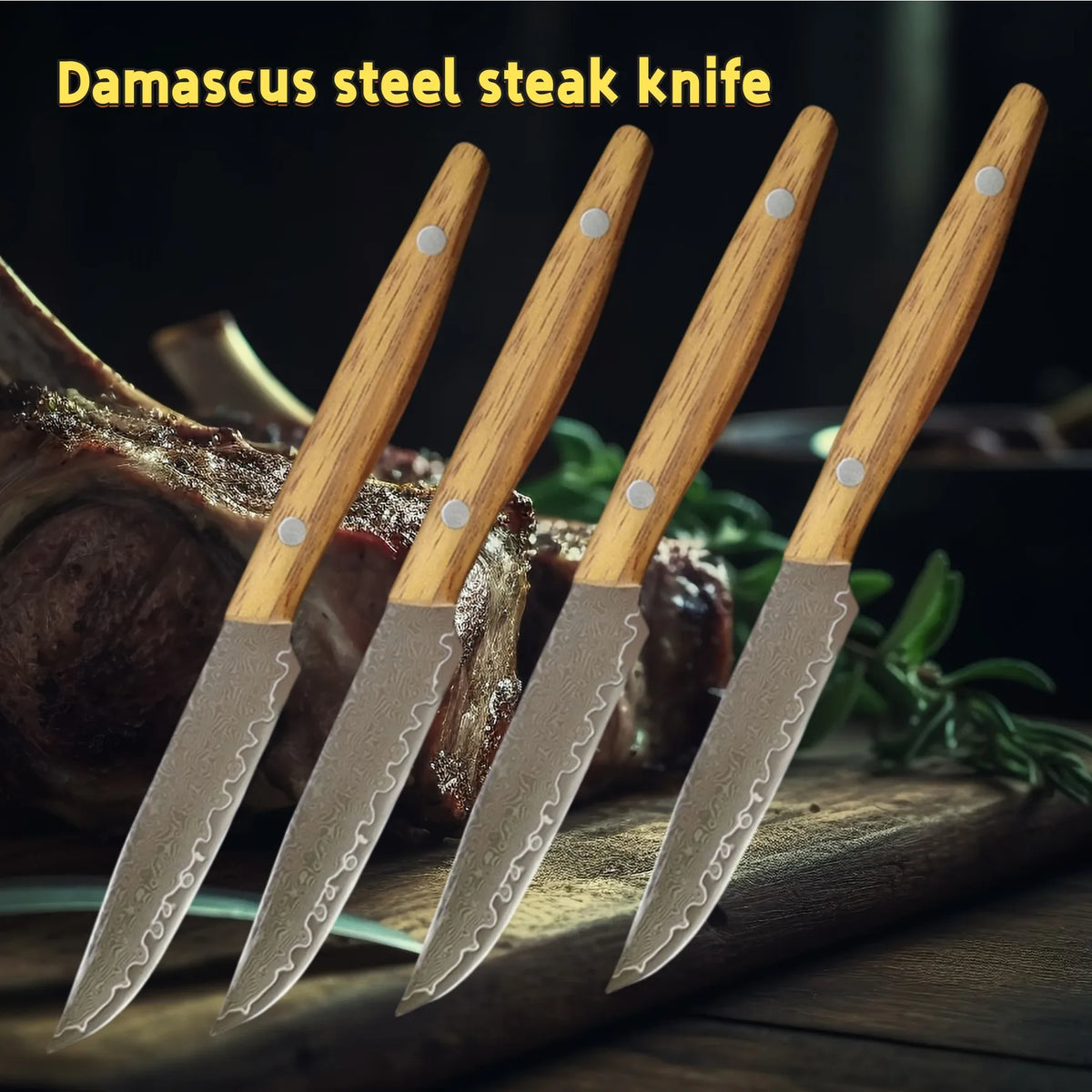 Damascus Steel Steak Knife – 4" Sharp Blade & Wood Handle Damascus Kitchen Knife Axl
