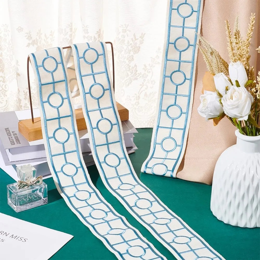 Aqua Jacquard Geometric Embroidery Ribbon 65mm x 2M Decorative Craft Ribbon Axl