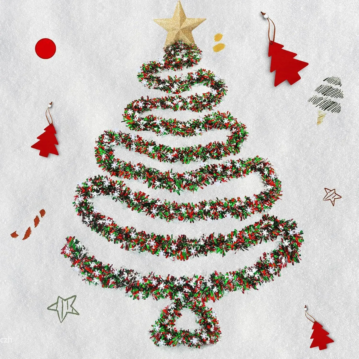 2M Christmas Snowflake Tinsel Garland | Metallic Xmas Decor Christmas Tinsel Garland Axl