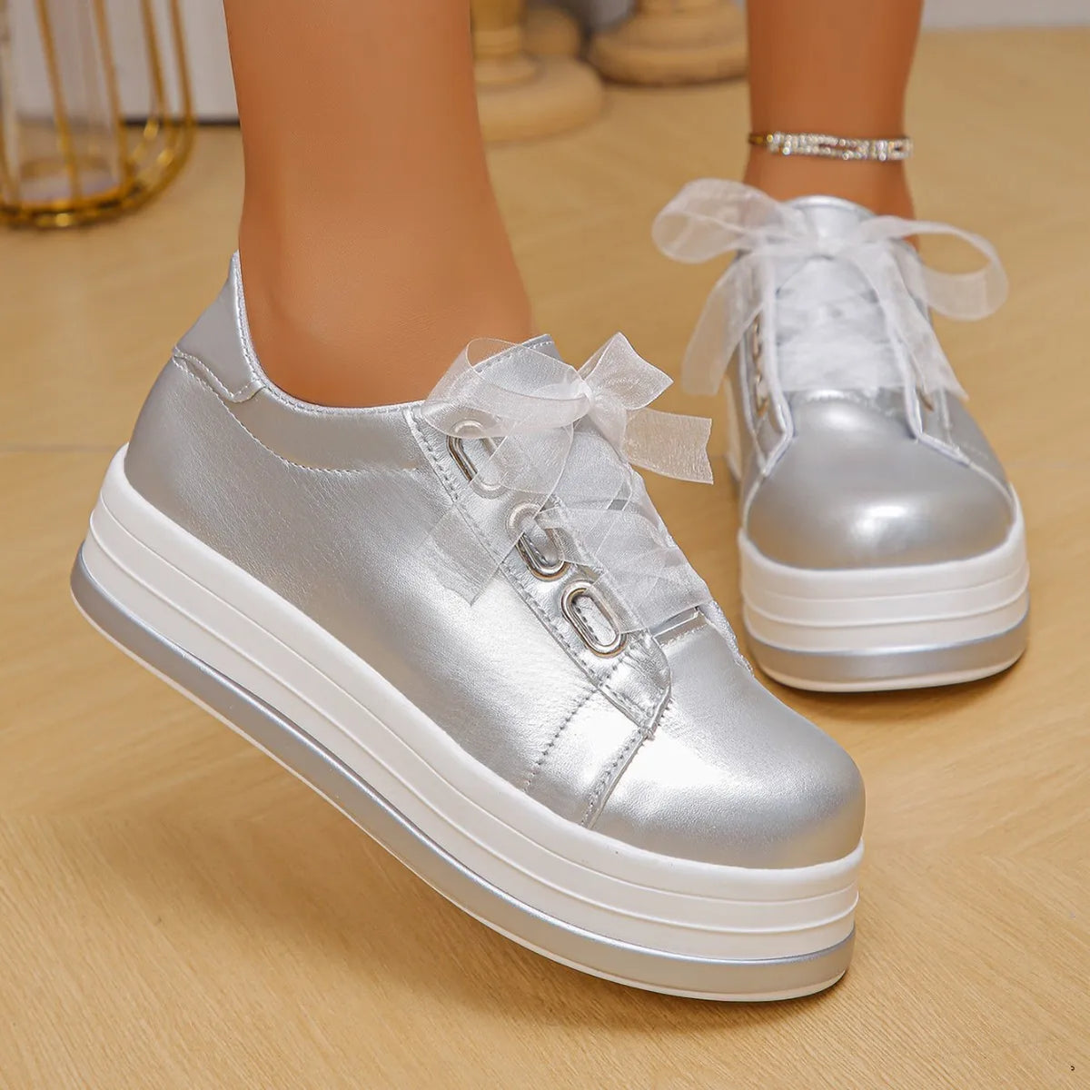 Women's Platform Sneakers – Lace-Up Casual Vulcanized Shoes Platform Sneakers Axl