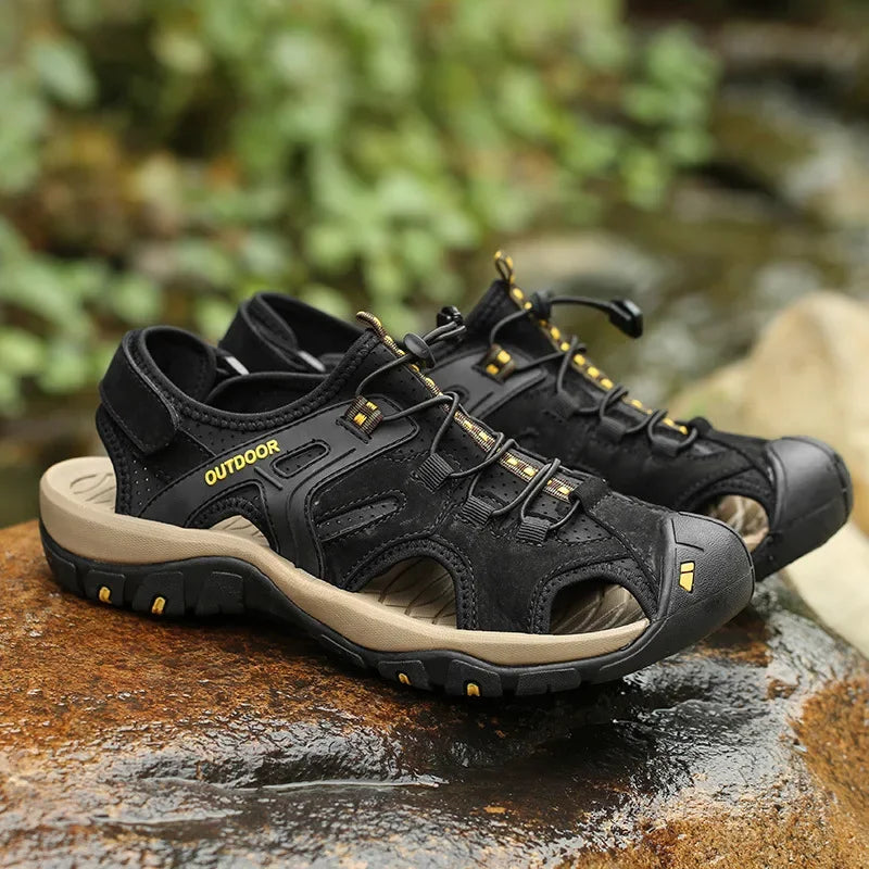 YBQJOO Men's Genuine Leather Outdoor Sandals | Non-Slip Men's Leather Sandals Axl