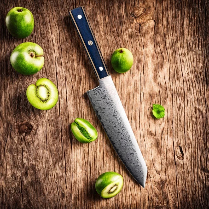 Damascus Pattern Santoku Chef Knife – 8" Stainless Steel & Pakka Wood Santoku Chef Knife Axl