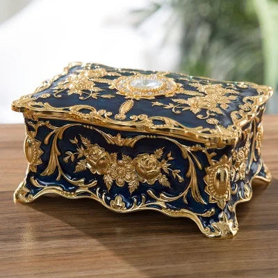 European Retro Metal Jewelry Box – Ring & Necklace Storage Jewelry Storage Box Axl Blue