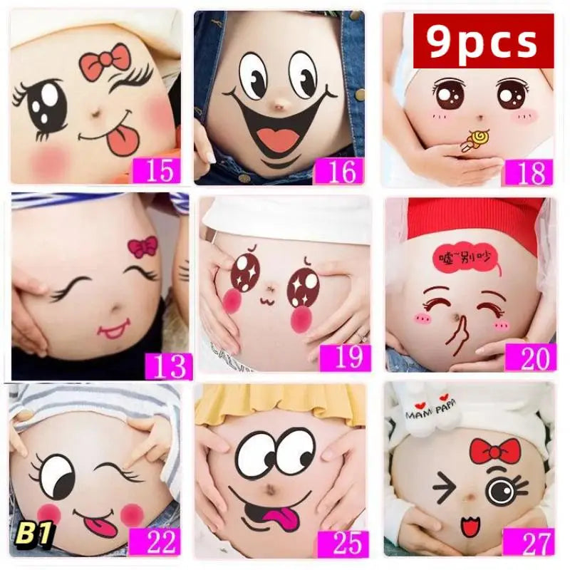 Maternity Belly Stickers 9pcs – Funny Pregnancy Bump Decals Pregnancy Photo Props Axl B1