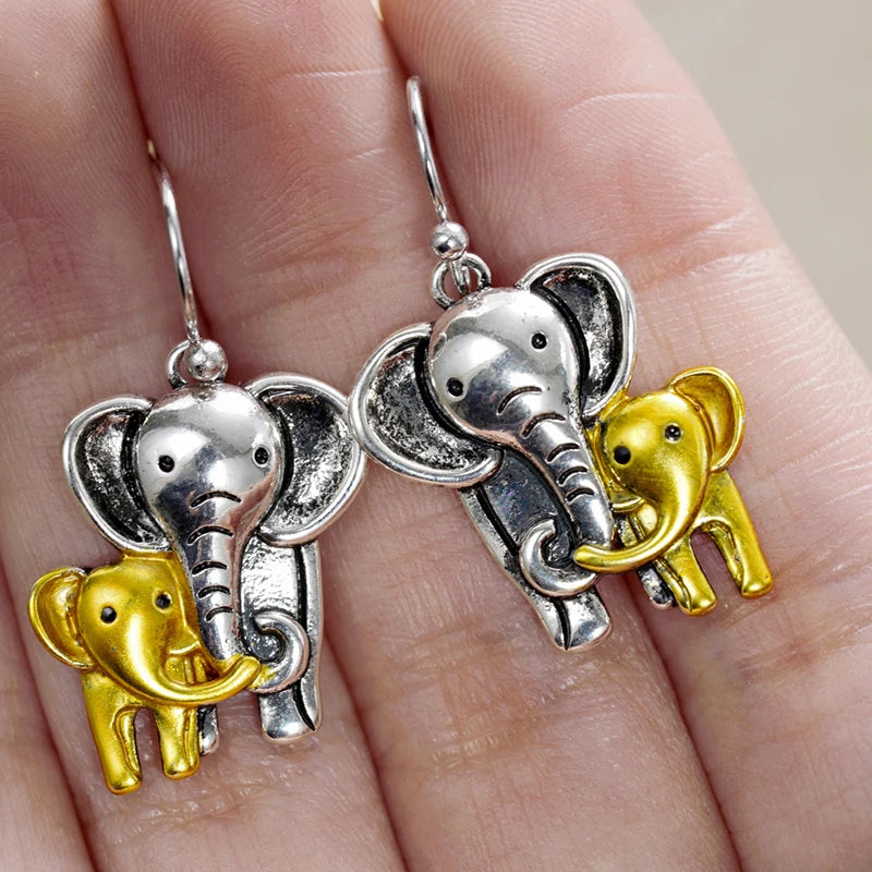 Huitan Two-Tone Elephant Drop Earrings | Fashion Jewelry Gift Drop Earrings Axl
